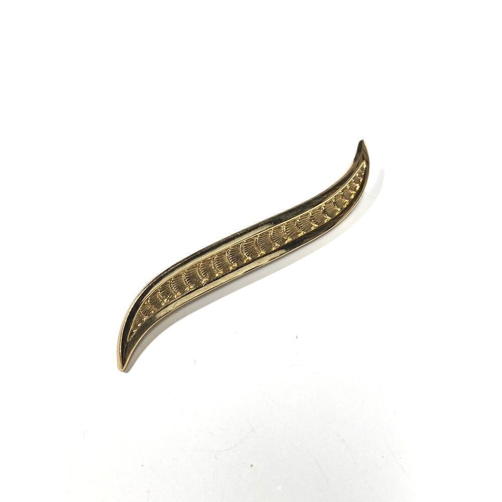MONET Brooch Wave Stick Mid Century Modern Gold Tone Pin Vintage Signed